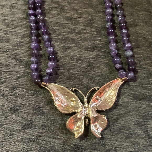 Gorgeous Amethyst Gemstones and crystal butterfly necklace - Picture 8 of 9
